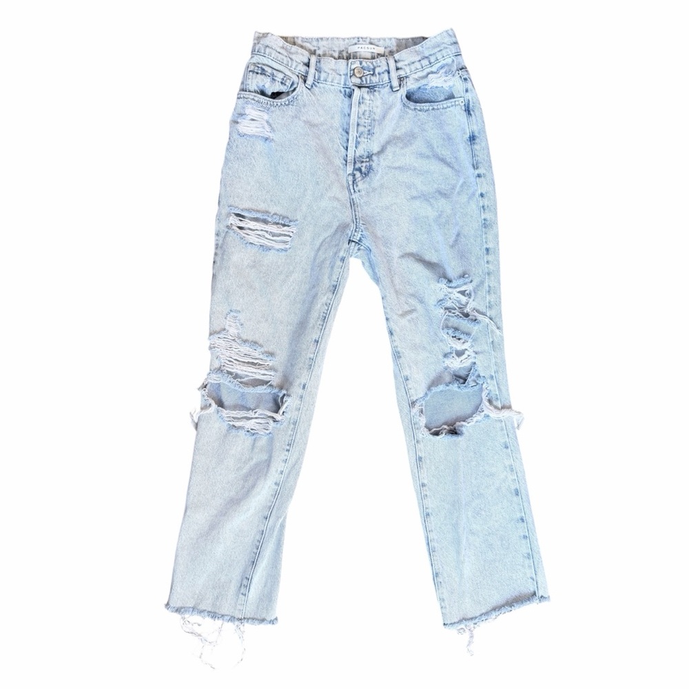 PacSun High Rise Straight Distressed Light Wash Blue Jeans Size 26 (2-4)